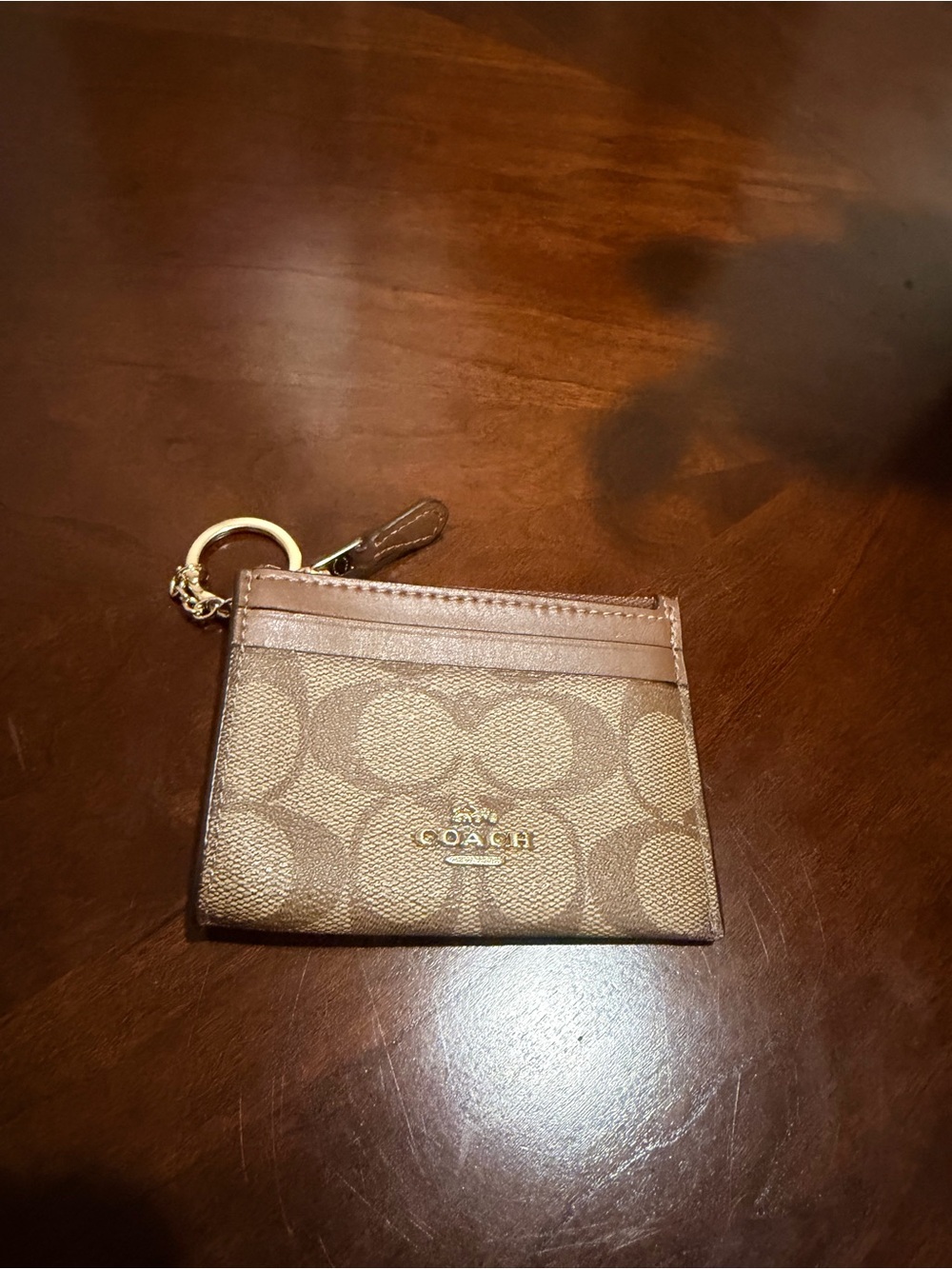 Coach Brown Signature Canvas Card Case with Keyring